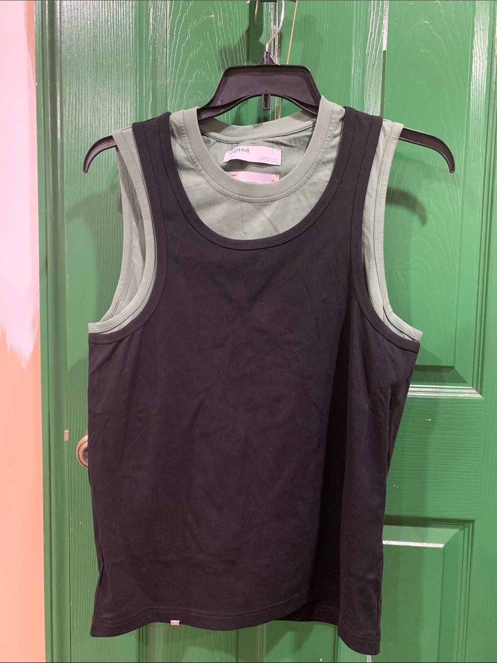 Black Layered Tank Top with Sage Green Inner